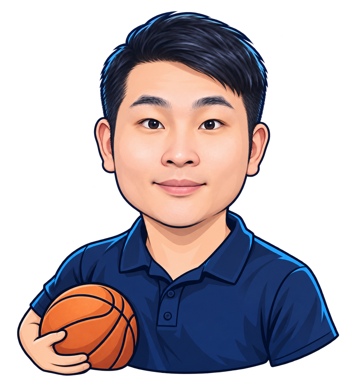 Jack 余平顥的原創 Q 版肖像，手持籃球